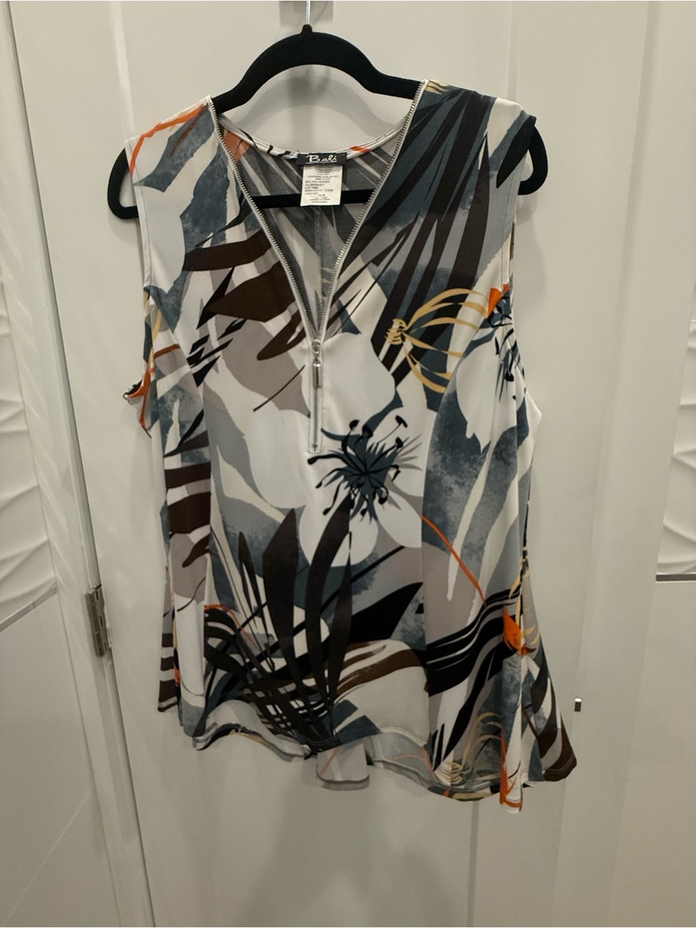 Bali Sleeveless V-Neck Zip Front tunic  - White, Gray, Blue, Brown, Orange